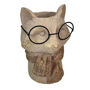 Bespectacled Fox Cement Vase 8.25in – Cute Fox Planter, Animal Flower Pot, Gift
